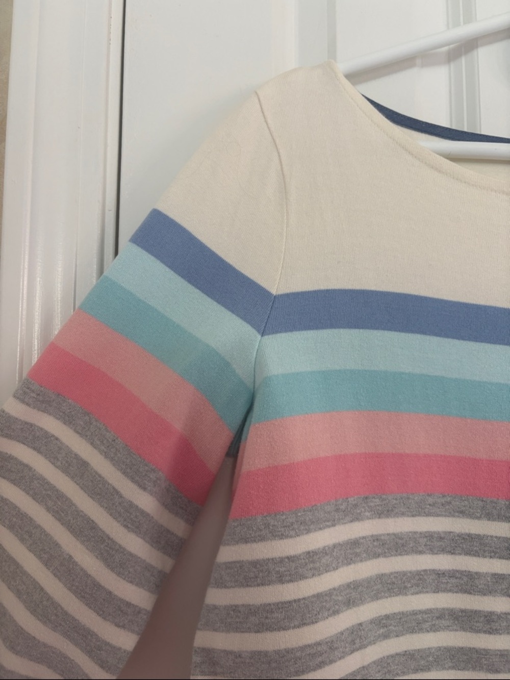 Talbots Cream Long‑Sleeve Striped Boatneck Top with Blue, Aqua & Pink Accents - Picture 7 of 9